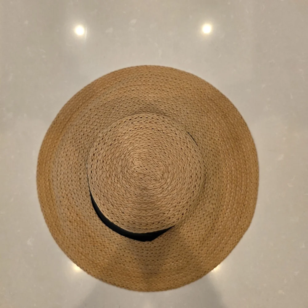 BCBGMaxAzria Tan and Black Wide Brim  Straw Hat - Picture 6 of 11